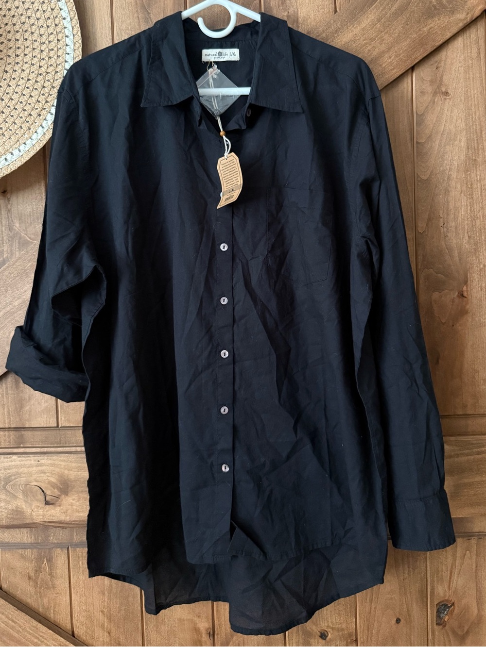NATURAL LIFE Long Sleeve Button-Up Shirt/Dress. L/XL. Black. 🖤